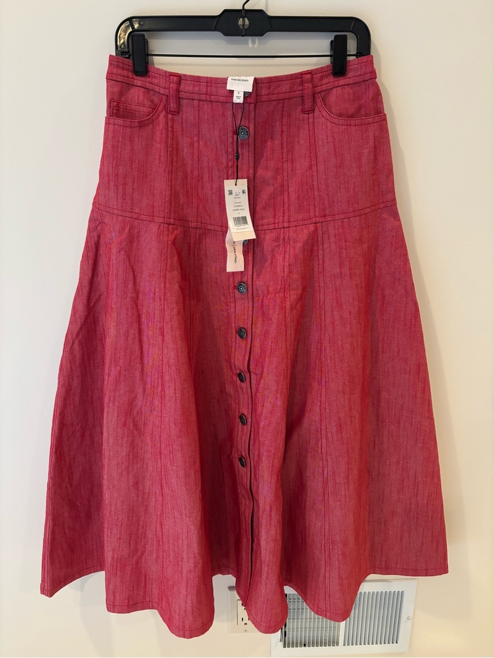 Cinq a sept Button-Front Red Midi Skirt